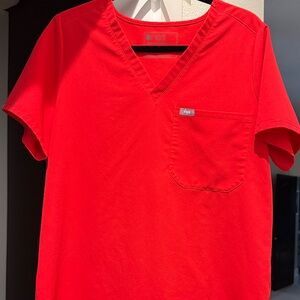 Figs Vivid Red V-Neck Scrub Top and jogger set